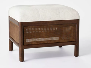 lot 55 image: Woodspring Cane Base Ottoman Dark WalnutCream - Threshold Designed with Studio McGee