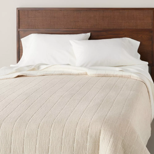 lot 105 image: Textured Grid Coverlet Beige - Hearth & Hand with Magnolia