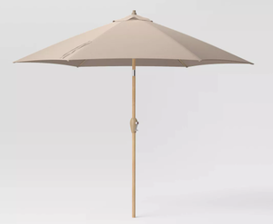 lot 152 image: 9 Round Outdoor Patio Market Umbrella with Faux Wood Pole - Threshold