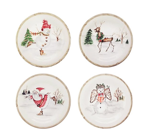lot 205 image: 4PCS American Atelier, Round, Christmas Twig Cream Ceramic Dinner Plates