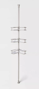 lot 224 image: Aluminum Corner Tension Pole Caddy Gray - Threshold Bath Organizer with Adjustable Shelves