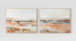 lot 236 image: 2PCS 24 x 30 Faded Landscape Framed Wall Canvases Natural - Threshold