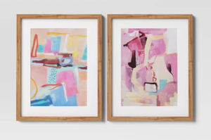 lot 238 image: 2PCS 16 x 20 Painterly Collage Framed Under Glass Wall Art Prints - Threshold