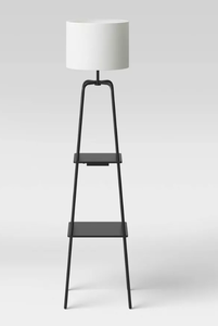 lot 243 image: Etagere Power Source Shelf Floor Lamp Black MetalWood - Threshold