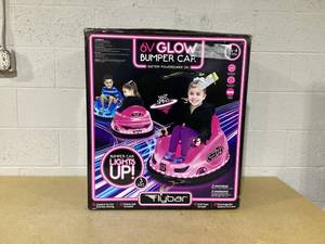 lot 421 image: 6V Pink Glow Bumper Car, Battery Powered Ride on for Children by Flybar, Ages 1.5, 66lbs