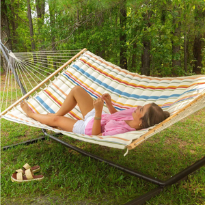 lot 78 image: 13 Pillowtop Outdoor Fabric Hammock with Spreader Bar Terracotta Pink - Threshold 500 lb Capacity