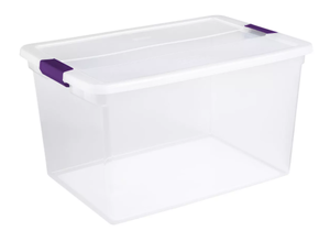 lot 169 image: 5PCS Sterilite 66qt ClearView Latch Box Clear with Purple Latches Plastic Storage Container, Lidded & Stackable