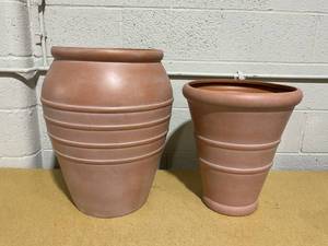 lot 170 image: LOT OF 2 Classic Ribbed Composite Planter Pots