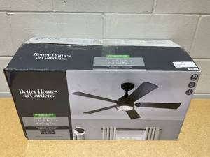 lot 291 image: Better Homes & Gardens 52 Black Modern Ceiling Fan LED Light, 5 Reversible Blades Remote Included