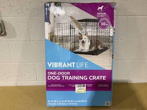 lot 461 image: Vibrant Life Single Door Folding Metal Wire Dog Crate with Divider and Tray
