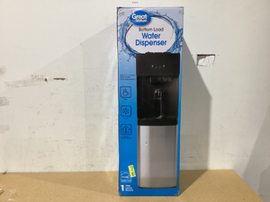 lot 48 image: Great Value Bottom Loading HotColdRoom Temp. Water Dispenser, BlackStainless Steel Water Cooler