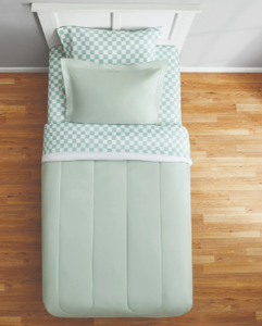 lot 302 image: Mainstays 5-Piece Reversible Bed in a Bag Comforter Set with Sheets, Sage, Twin-XL