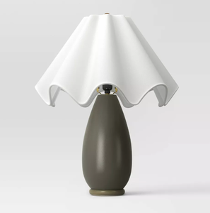 lot 312 image: Wavy Shade Collection with Ceramic Base Table Lamp Green - Threshold