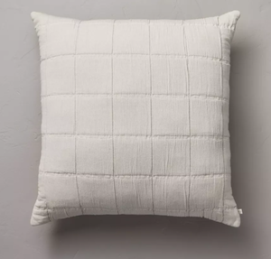 lot 339 image: 26x26 Grid Lines Matelass Euro Bed Pillow Light Gray - Hearth & Hand with Magnolia Cotton, Indoor, Farmhouse Style