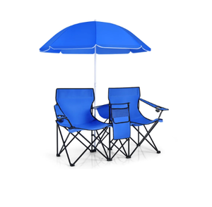 lot 370 image: Spaco Portable Folding Picnic Double Chair with Umbrella-Blue With Umbrella-Turquoise,Portable Double Folding Chair For Beach,Camping