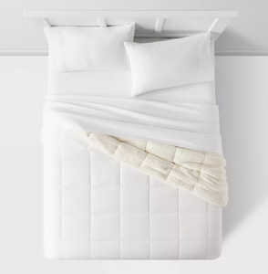 lot 374 image: Faux Shearling Washed Microfiber Reversible Comforter - Room Essentials Twin XL White