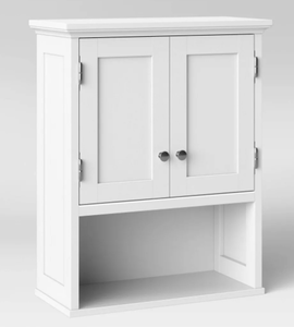 lot 478 image: Wood Wall Cabinet White - Threshold MDF Floating Shelf, Over Toilet Storage