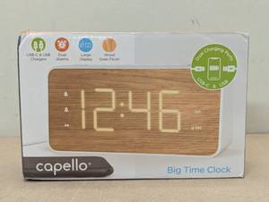 lot 77 image: Capello Extra Large Display Digital Alarm Clock with USB AC WhitePine