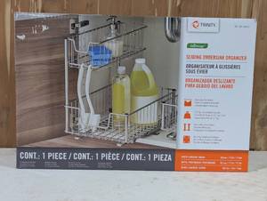 lot 3 image: Trinity Sliding Undersink Organizer w Mounting Hardware Sliding Pull Out -Chrome