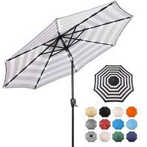 9 ft. Round 8-Rib Steel Market Patio Umbrella in Black and White Stripe by Sun-Ray