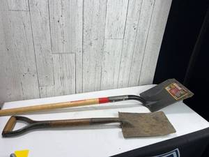 lot 139 image: Two Shovels Razor-Back Square Point and Wooden D-Handle Shovel