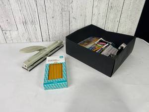 lot 553 image: Office Supplies Including Hole Punch, Pencils, and Miscellaneous Items