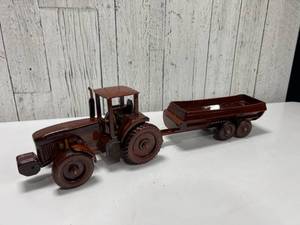 Handcrafted Wooden Tractor and Trailer Model
