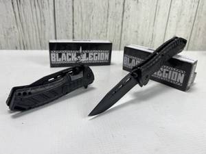 lot B128 image: Black Legion Folding Knife with Stainless Steel Blade and Tactical Handle