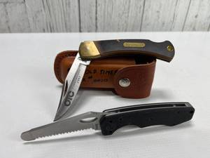 lot B130 image: 1997 Old Timer OTC Commemorative Knife with Sheath and Serrated Folding Knife