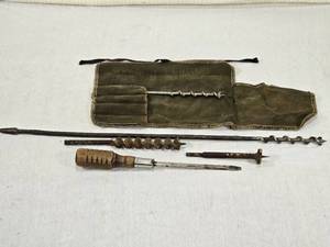 lot 32 image: Auger Bits and Hand Tools with Pouch Marked Mastercraft Coast to Coast Stores