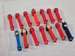 lot 53 image: Lot of Superhero PEZ Dispensers including Spider Man, Wonder Woman, Batman, Superman
