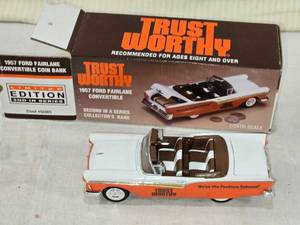 lot 81 image: Trust Worthy 1957 Ford Fairlane Convertible Coin Bank with Box