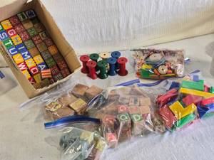 lot 111 image: Huge Lot of Vintage Alphabet Blocks and Wooden Toys