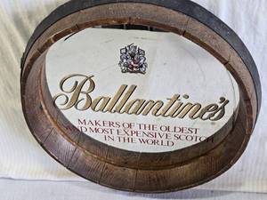 lot 118 image: Ballantines Scotch Whisky Barrel Mirror approximately 18 inches in diameter
