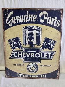 lot 141 image: Repop Chevrolet Genuine Parts Vintage Metal Sign