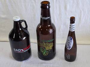lot 146 image: Lot of 3  Beer Bottles Including Bad Habit Brewing, Coors Light and Budweiser Mardi Gras 2001