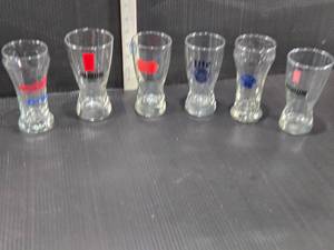 lot 188 image: Vintage Beer Glasses featuring brands like Braumeister, Michelob, Miller High Life, Lite, and Pabst Blue Ribbo
