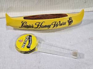 lot 201 image: Leinenkugels Honey Weiss Canoe Tap Handle (needs insert) and Becks Oktoberfest Tap Handle