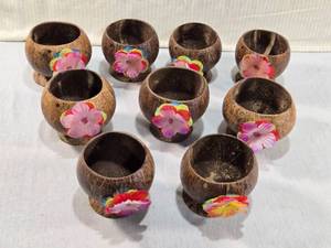 lot 210 image: Coconut Cups with Floral Decorations