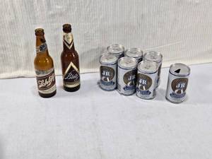 lot 214 image: Schlitz and Blatz Bottles and JR Ewings Private Stock Cans (empty)
