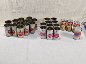lot 215 image: Lot of Vintage Beer Cans featuring brands like Pfeiffer, Heidel Bru, and Billy Beer
