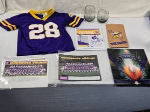 lot 228 image: Minnesota Vikings Fan Lot with Jersey, Playbook, and Memorabilia