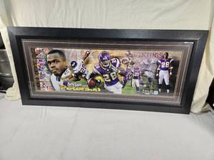 lot 254 image: Framed Adrian Peterson NFL Photographic Collage approximately 44 12 inches by 20 12 inches