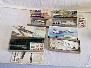 lot 266 image: Vintage Airplane Model Kits - Airfix Boeing Clipper & Aurora WW1 Neuport, Aurora WW1 Breguet 14, Boeing Clipper, and Airfix De Havilland Heron - Parts Not Counted