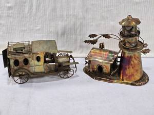 lot 295 image: Metal Copper Model Car and Lighthouse Music Boxes - May Need WorkRepair