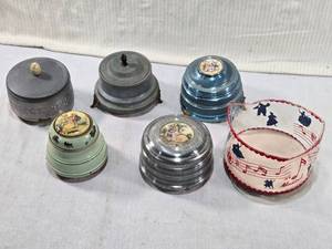 lot 299 image: Vintage Metal and Glass Musical Powder Boxes - Some May Need WorkRepair