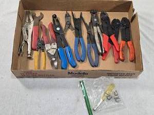 lot 327 image: Lot of Various Hand Tools with Accessories such as pliers, wrenches, and crimper