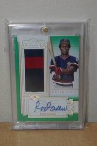 lot 19 image: 2020 Topps Definitive Rod Carew Autographed Jersey Patch Baseball Card