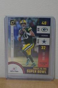 lot 32 image: 2024 Panini Donruss Jordan Love Road to the Super Bowl Football Card - 58100