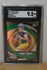 2024 Panini Prizm JJ McCarthy Portals Green Prizm Rookie Football Card - SGC 9.5